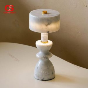 Đèn Bàn Đá Cẩm Thạch Trắng Sang Trọng Phong Cách Châu Âu Chiếu Sáng Phòng Ngủ, Phòng Khách
