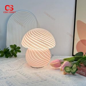 Đèn Bàn Nấm Sọc Thuỷ Tinh Màu Sắc 3 Chế Độ Sáng Thiết Kế Nhỏ Xinh Làm Quà Tặng Sinh Nhật