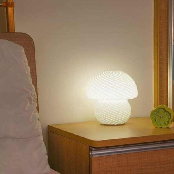 Đèn Bàn Nấm Sọc Thuỷ Tinh Màu Sắc 3 Chế Độ Sáng Thiết Kế Nhỏ Xinh Làm Quà Tặng Sinh Nhật