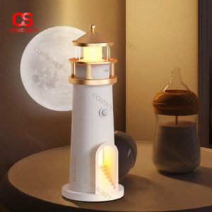Đèn Bàn Ngọn Hải Đăng Phản Chiếu Mặt Trăng, Tích Hợp Loa Bluetooth, Remote, Cảm Biến Chuyển Động
