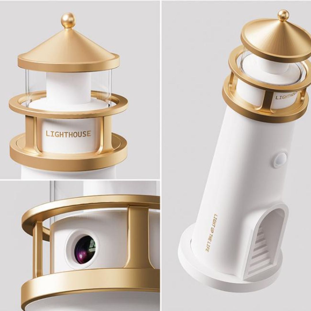 Đèn Bàn Ngọn Hải Đăng Phản Chiếu Mặt Trăng, Tích Hợp Loa Bluetooth, Remote, Cảm Biến Chuyển Động