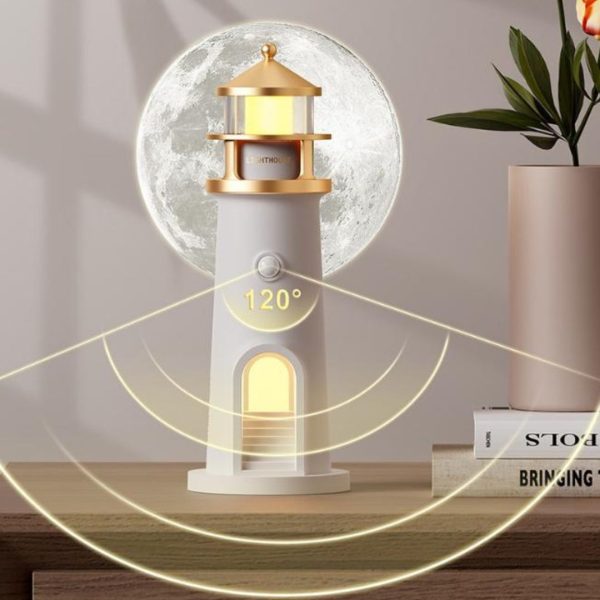 Đèn Bàn Ngọn Hải Đăng Phản Chiếu Mặt Trăng, Tích Hợp Loa Bluetooth, Remote, Cảm Biến Chuyển Động