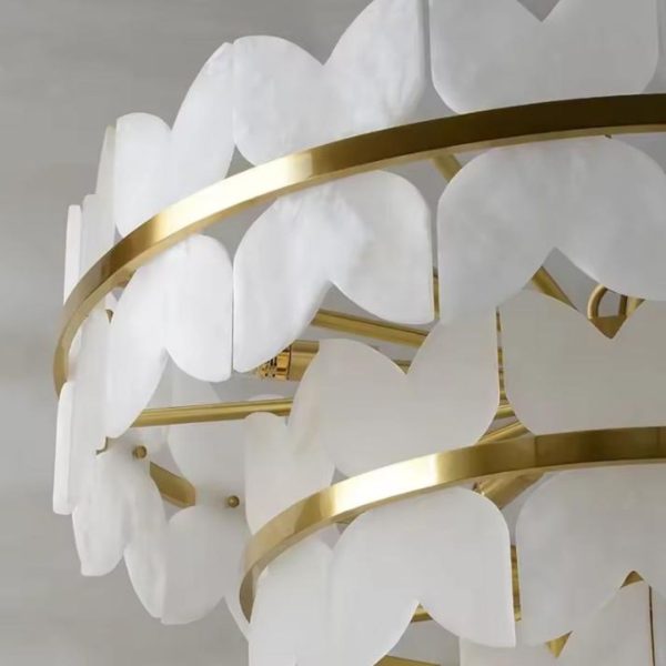 Đèn Chùm 2 Tầng Đá Marble Tự Nhiên, Khung Kim Loại Mạ Vàng Sang Trọng Cho Phòng Ngủ