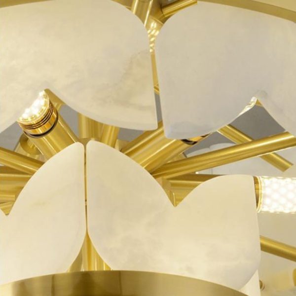 Đèn Chùm 2 Tầng Đá Marble Tự Nhiên, Khung Kim Loại Mạ Vàng Sang Trọng Cho Phòng Ngủ