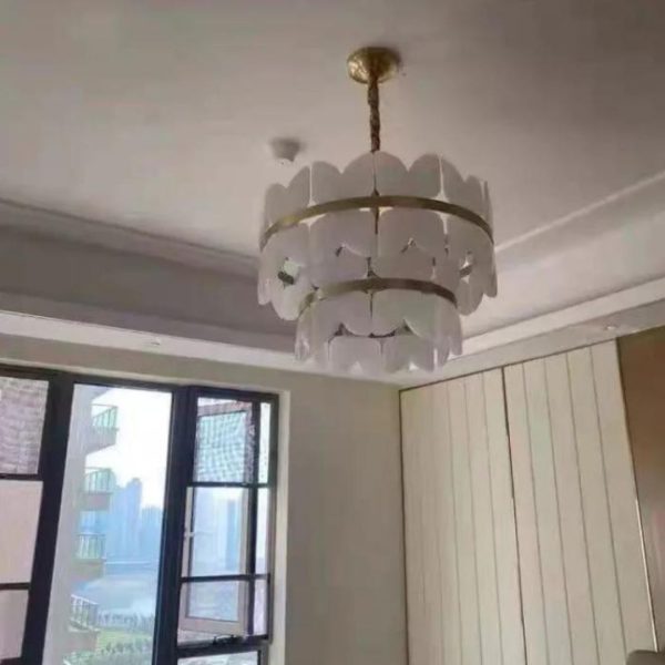 Đèn Chùm 2 Tầng Đá Marble Tự Nhiên, Khung Kim Loại Mạ Vàng Sang Trọng Cho Phòng Ngủ