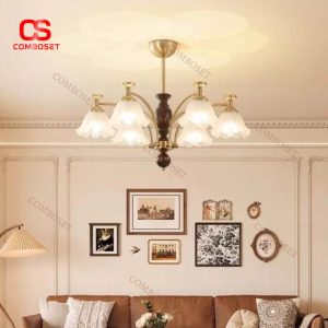Đèn Chùm 6 Chao Hoa Thủy Tinh Sang Trọng Đẳng Cấp Cho Phòng Khách, Phòng Ngủ Cổ Điển
