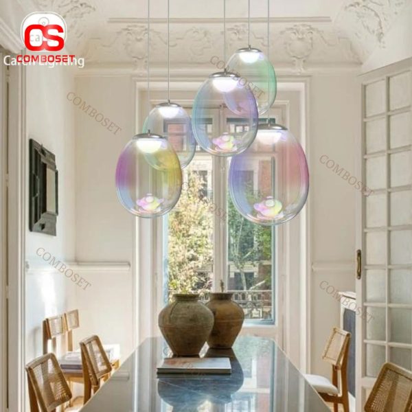 Đèn Chùm Bóng Thuỷ Tinh Ánh Xà Cừ Cầu Vòng Lung Linh Decor Phòng Khách, Nhà Hàng, Triển Lãm Trưng Bày