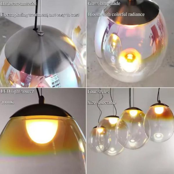 Đèn Chùm Bóng Thuỷ Tinh Ánh Xà Cừ Cầu Vòng Lung Linh Decor Phòng Khách, Nhà Hàng, Triển Lãm Trưng Bày