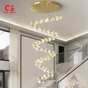Đèn Chùm Hoa Gốm Sứ Trắng Thiết Kế Xoắn Ốc Độc Đáo Cho Căn Hộ Thông Trần Gác Xép, Biệt Thự Trần Cao