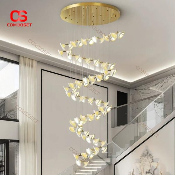 Đèn Chùm Hoa Gốm Sứ Trắng Thiết Kế Xoắn Ốc Độc Đáo Cho Căn Hộ Thông Trần Gác Xép, Biệt Thự Trần Cao