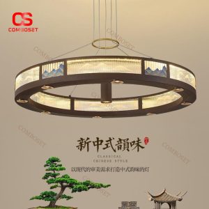 Đèn Chùm Kiểu Vòng Tròn Cao Cấp Họa Tiết Núi Non Vẻ Đẹp Nghệ Thuật Á Đông Hiện Đại