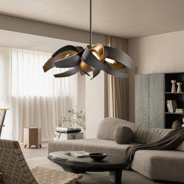 Đèn Chùm Kim Loại Xoắn 3D Vàng Xám Nghệ Thuật Cao Cấp Chiếu Sáng Bàn Ăn, Phòng Khách