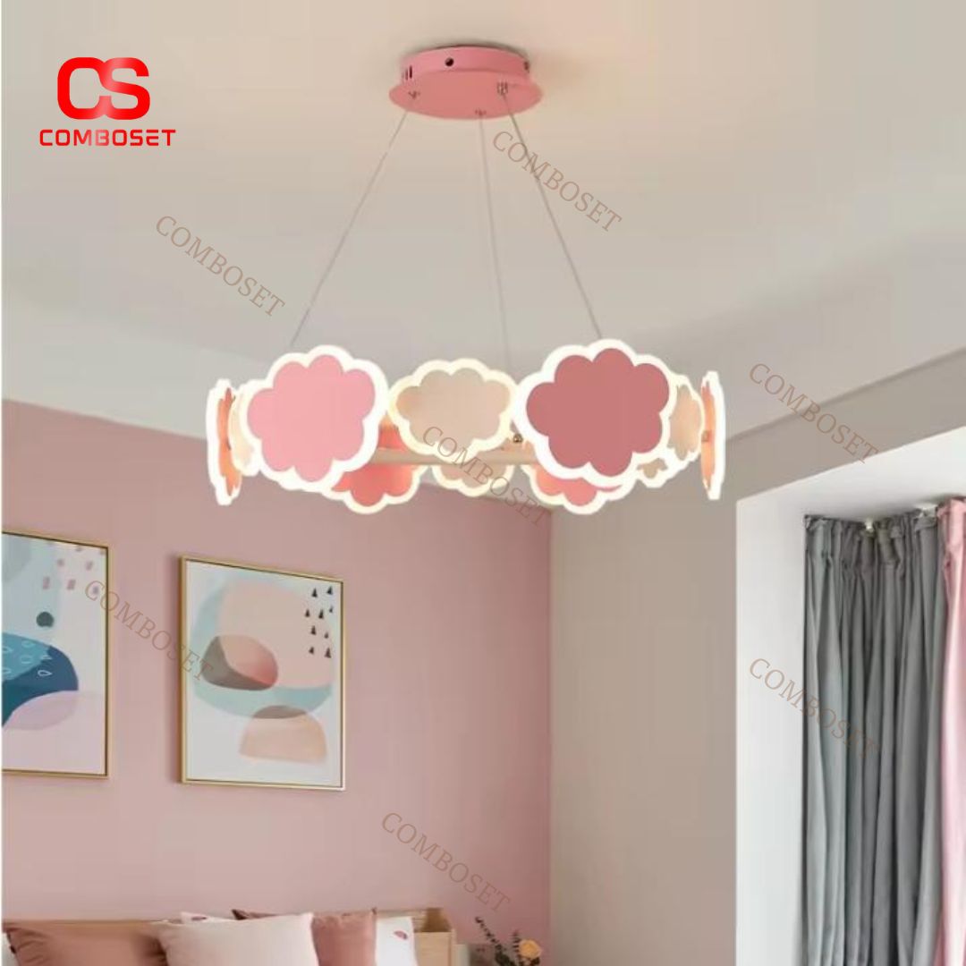 Đèn Chùm Mây Hồng Công Chúa 3 Chế Độ Sáng Trang Trí Phòng Bé Gái, Trường Mầm Non