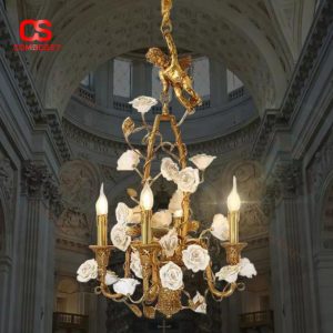 Đèn Chùm Thiên Thần Hoa Hồng Chao Nến Hoàng Gia Cổ Điển Phong Cách Châu Âu Decor Biệt Thự, Cung Điện