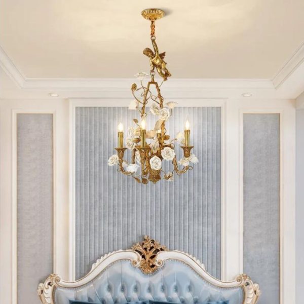 Đèn Chùm Thiên Thần Hoa Hồng Chao Nến Hoàng Gia Cổ Điển Phong Cách Châu Âu Decor Biệt Thự, Cung Điện