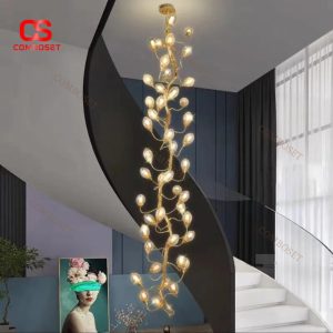 Đèn Chùm Thuỷ Tinh Hoa Tigon Cành Đồng Vàng Sang Trọng Decor Cầu Thang Thông Trần, Biệt Thự, Khách Sạn