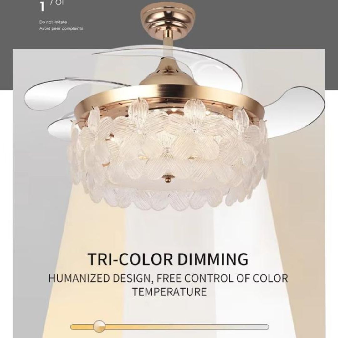 Đèn Chùm Tích Hợp Quạt Có Cánh Sang Trọng Hoàng Gia, Trang Trí Phòng Khách, Biệt Thự, Nhà Hàng