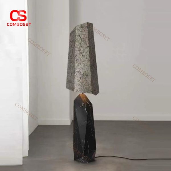 Đèn Đứng Thân Sắt Sơn Vân Marble Thiết Kế Hình Khối Độc Đáo Màu Đen Sang Trọng Hiện Đại Phòng Khách