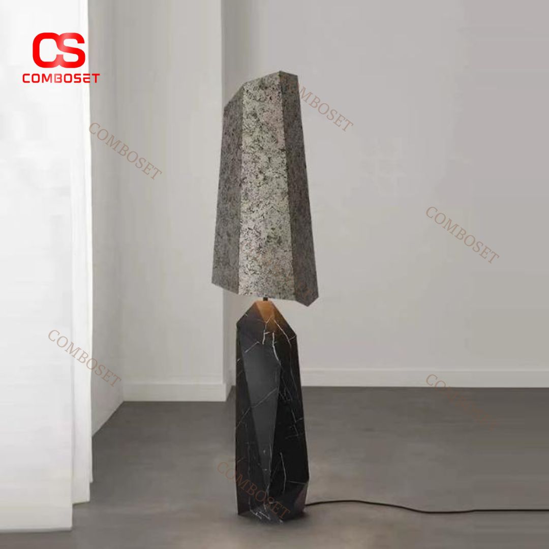 Đèn Đứng Thân Sắt Sơn Vân Marble Thiết Kế Hình Khối Độc Đáo Màu Đen Sang Trọng Hiện Đại Phòng Khách