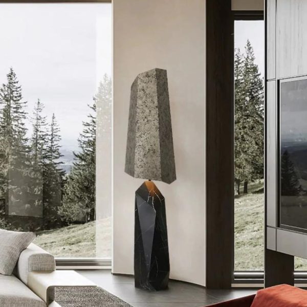 Đèn Đứng Thân Sắt Sơn Vân Marble Thiết Kế Hình Khối Độc Đáo Màu Đen Sang Trọng Hiện Đại Phòng Khách