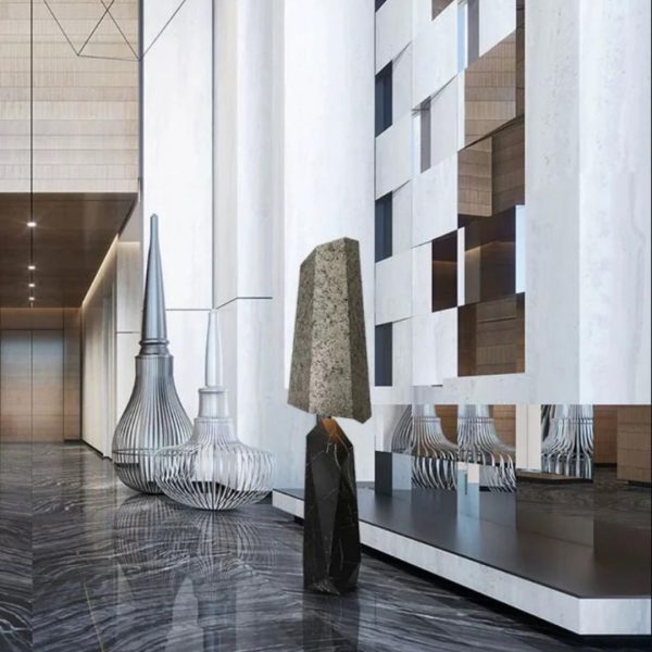 Đèn Đứng Thân Sắt Sơn Vân Marble Thiết Kế Hình Khối Độc Đáo Màu Đen Sang Trọng Hiện Đại Phòng Khách