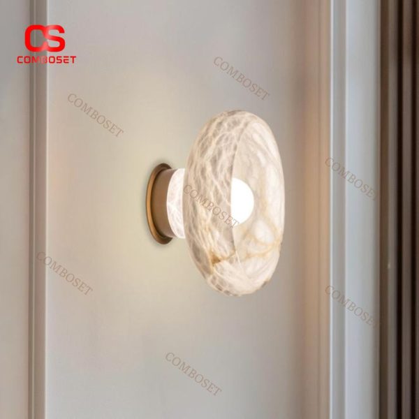 Đèn Gắn Tường Đồng Đá Cẩm Thạch Tròn Thời Thượng Chiếu Sáng Lối Đi, Phòng Khách, Đầu Giường Ngủ