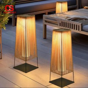 Đèn Nan Mây Tre Sân Vườn Bằng Nhựa Cao Su Năng Lượng Mặt Trời, Chống Thấm Nước Phong Cách Zen