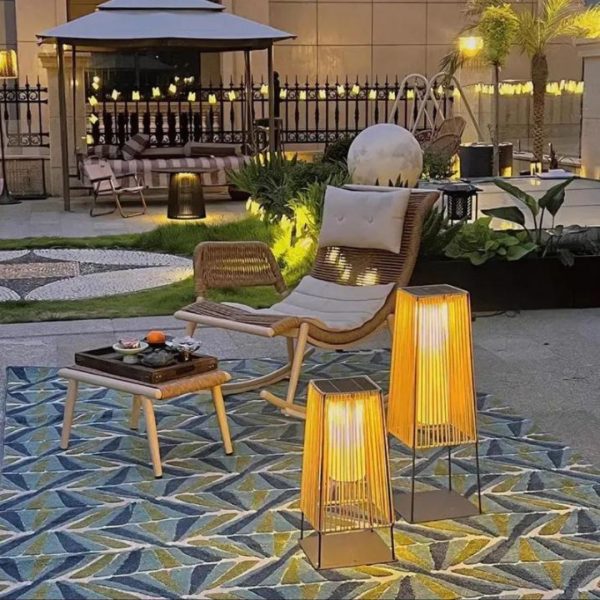 Đèn Nan Mây Tre Sân Vườn Bằng Nhựa Cao Su Năng Lượng Mặt Trời, Chống Thấm Nước Phong Cách Zen