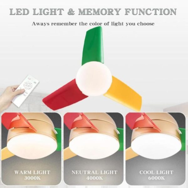 Đèn Quạt Trần 3 Màu Động Cơ DC Với 6 Cấp Độ Gió, 3 Chế Độ Sáng Cho Phòng Ngủ, Phòng Khách