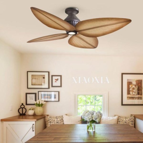 Đèn Quạt Trần 4 Lá Chuối Nhựa Mộc Mạc Thiên Nhiên, Decor Không Gian Vintage, Cổ Điển