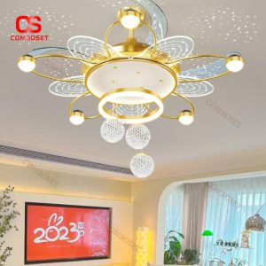 Đèn Quạt Trần Cao Cấp Thiết Kế Sáng Tạo Phòng Khách, Phòng Ngủ 3 Chế Độ Sáng, Điều Khiển Từ Xa