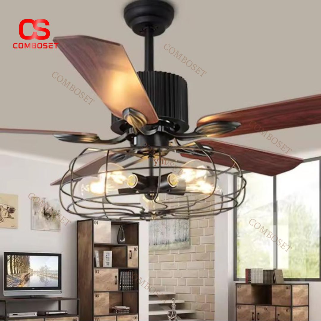 Đèn Quạt Trần Cổ Điển 42inch Màu Nâu Phòng Cách Hoài Cổ, Công Nghiệp Trang Trí Nhà Hàng, Quán Ăn
