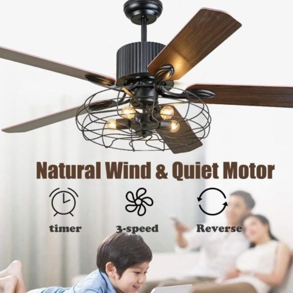 Đèn Quạt Trần Cổ Điển 42inch Màu Nâu Phòng Cách Hoài Cổ, Công Nghiệp Trang Trí Nhà Hàng, Quán Ăn