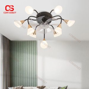 Đèn Quạt Trần Hình Bông Hoa Cánh Mica Trong Suốt Phong Cách Châu Âu Decor Phòng Khách