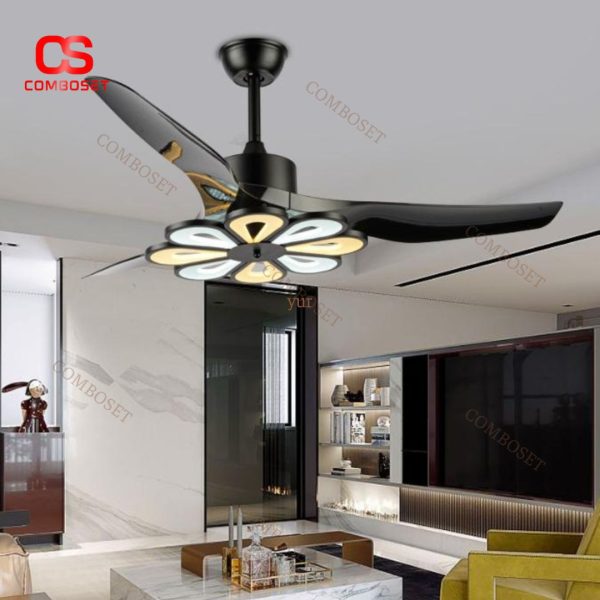 Đèn Quạt Trần Hình Bông Hoa 3 Chế Độ Sáng, 6 Cấp Độ Gió Trang Trí Phòng Khách, Phòng Ngủ Hiện Đại