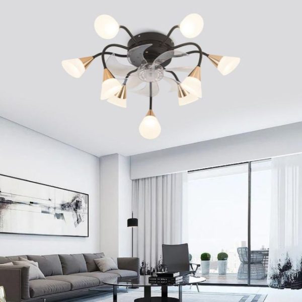 Đèn Quạt Trần Hình Bông Hoa Cánh Mica Trong Suốt Phong Cách Châu Âu Decor Phòng Khách