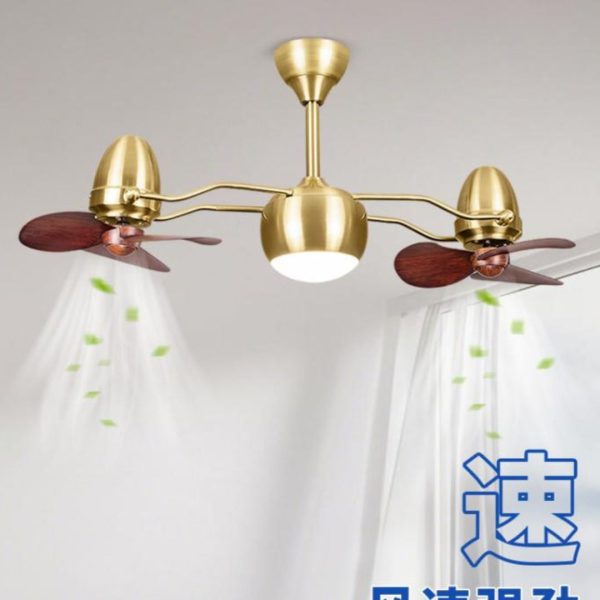 Đèn Quạt Trần Kép Mạ Vàng Cánh Mini Cao Cấp, Đèn LED Tích Hợp 3 Chế Độ Sáng, Điều Khiển Từ Xa