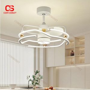 Đèn Quạt Trần Trắng Kem Trang Trí Phòng Khách, Phòng Ngủ Với 3 Chế Độ Sáng, 6 Mức Độ Gió Đa Dạng