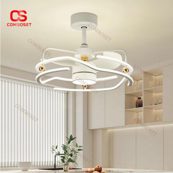 Đèn Quạt Trần Trắng Kem Trang Trí Phòng Khách, Phòng Ngủ Với 3 Chế Độ Sáng, 6 Mức Độ Gió Đa Dạng