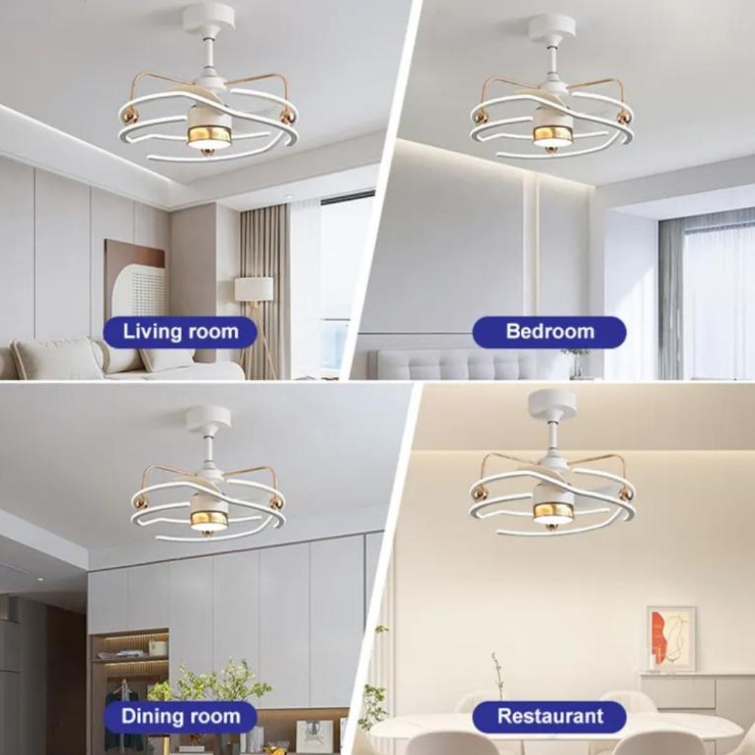 Đèn Quạt Trần Trắng Kem Trang Trí Phòng Khách, Phòng Ngủ Với 3 Chế Độ Sáng, 6 Mức Độ Gió Đa Dạng