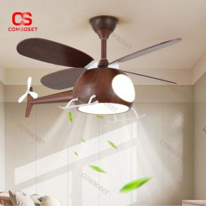 Đèn Quạt Trần Trực Thăng Gỗ Ngộ Nghĩnh Đáng Yêu 3 Chế Độ Sáng Quang Phổ Trang Trí Phòng Bé Trai
