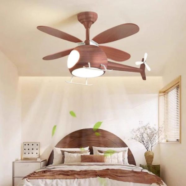 Đèn Quạt Trần Trực Thăng Gỗ Ngộ Nghĩnh Đáng Yêu 3 Chế Độ Sáng Quang Phổ Trang Trí Phòng Bé Trai