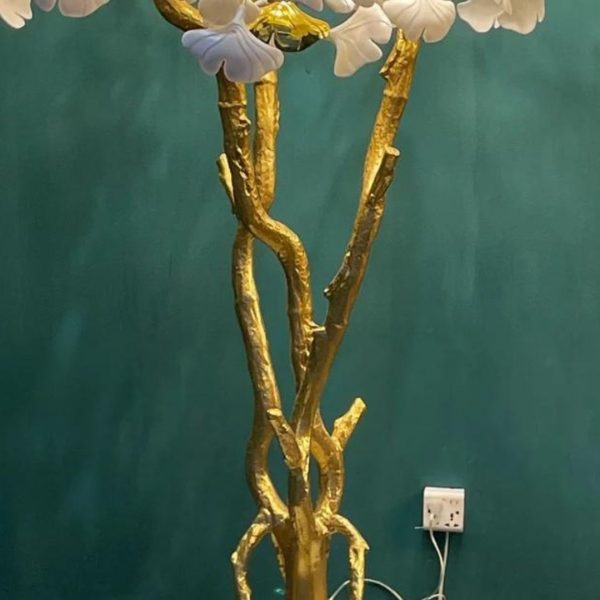 Đèn Sàn Cây Lá Bạch Quả Bằng Gốm Trắng Decor Biệt Thự, Khách Sạn Cao Cấp