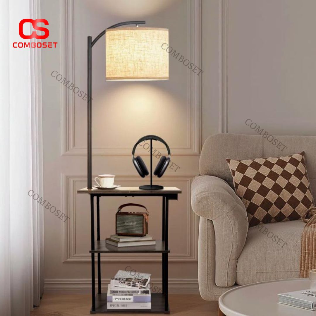 Đèn Sàn Đa Năng Xoay 180 Độ 3 Chế Độ Sáng Tích Hợp Bàn Trà Cafe, Cổng Sạc USB, Type C, Decor Phòng Khách