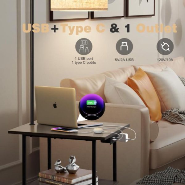 Đèn Sàn Đa Năng Xoay 180 Độ 3 Chế Độ Sáng Tích Hợp Bàn Trà Cafe, Cổng Sạc USB, Type C, Decor Phòng Khách