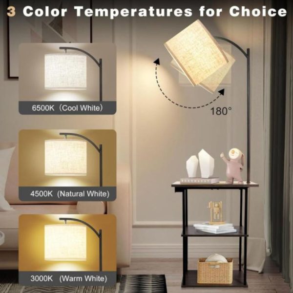 Đèn Sàn Đa Năng Xoay 180 Độ 3 Chế Độ Sáng Tích Hợp Bàn Trà Cafe, Cổng Sạc USB, Type C, Decor Phòng Khách