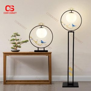 Đèn Sàn Hình Mặt Trăng Và Chim Đậu Trên Cành Phong Cách Á Đông Cổ Điển Trung Hoa Thiền Tịnh