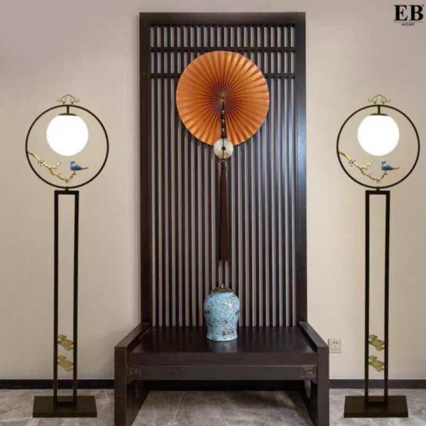 Đèn Sàn Hình Mặt Trăng Và Chim Đậu Trên Cành Phong Cách Á Đông Cổ Điển Trung Hoa Thiền Tịnh