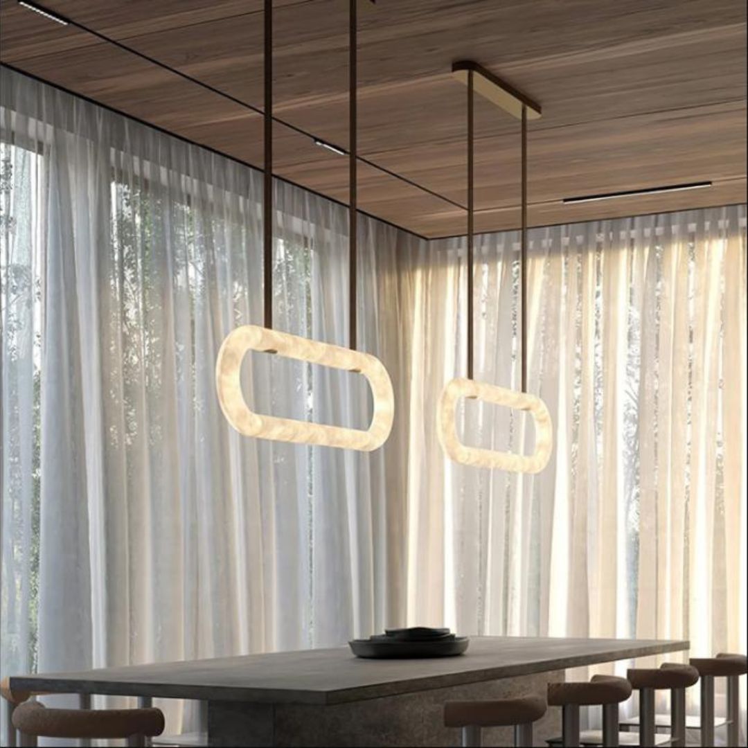 Đèn Thả Cẩm Thạch Hình Oval Cao Cấp Treo Dây Da Tinh Xảo Decor Nội Thất Sang Trọng Quý Phái