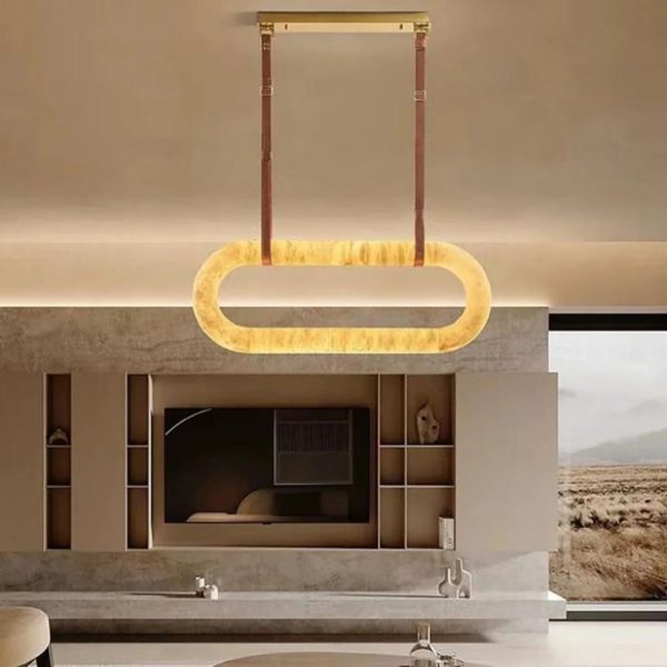 Đèn Thả Cẩm Thạch Hình Oval Cao Cấp Treo Dây Da Tinh Xảo Decor Nội Thất Sang Trọng Quý Phái